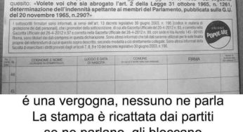 Abrogazione parziale indennità parlamentari: da firmare!